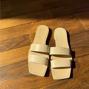 Mango Beige Double Strap Slide Sandals
